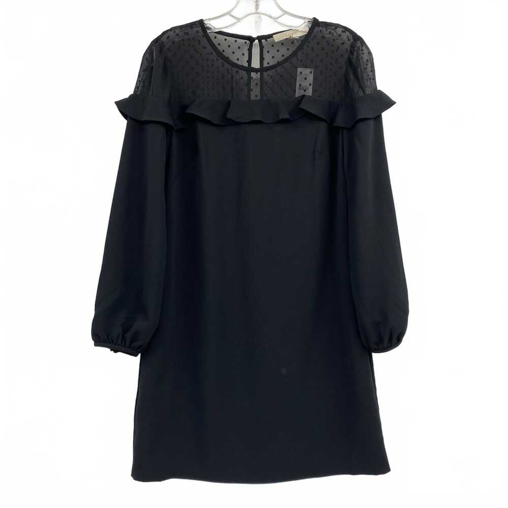 LOFT Black Mesh Polka Dot Neckline Mini Dress | Regular Size 2